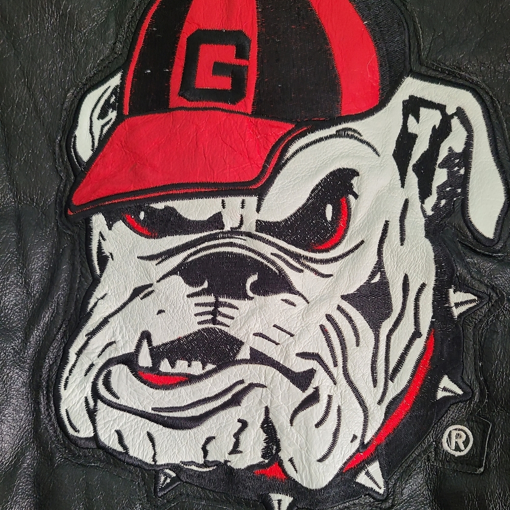 Men's University Of Georgia Bulldogs Vintage Leather Bomber Jacket - 58 Sports - Picture 3 of 11